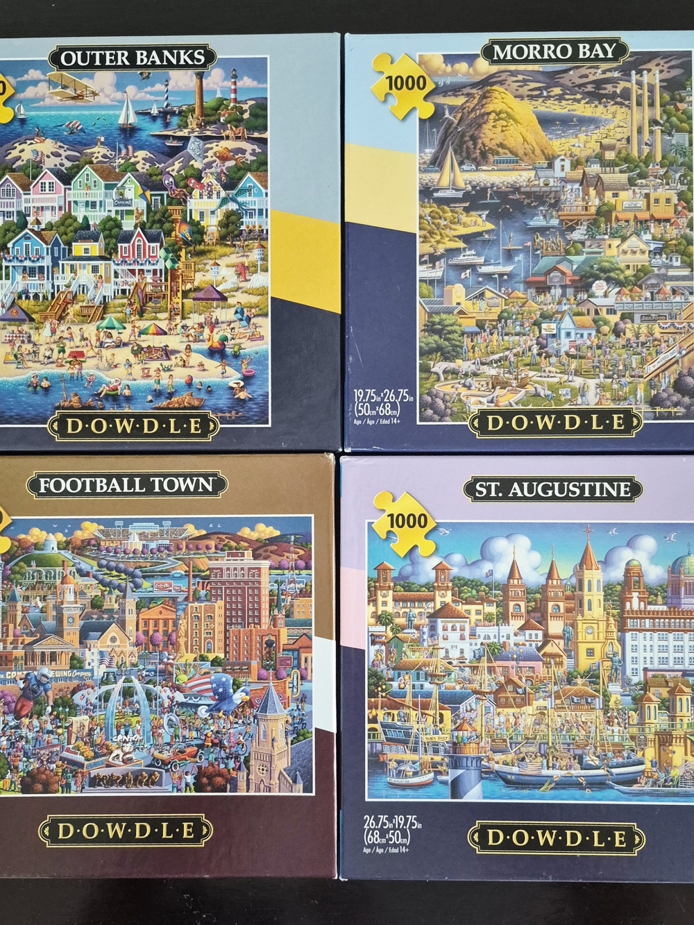 Lot of 4 Dowdle Puzzles: Outer Banks, Morro Bay, Football Town, St Augustine
